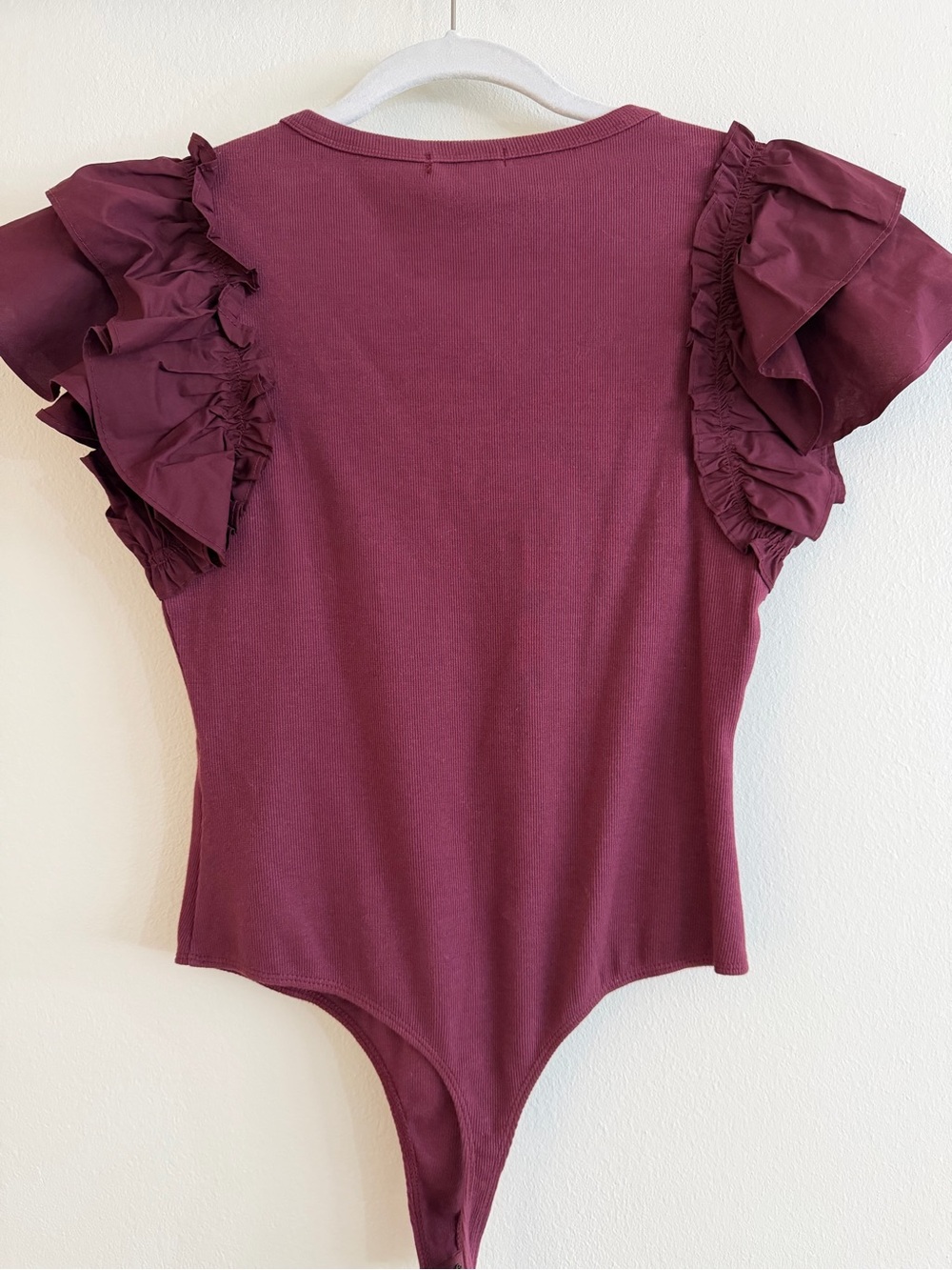 Day + Moon Burgundy Ruffle Sleeve V-Neck Bodysuit - Picture 5 of 6